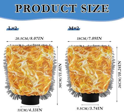 Absorbent Microfiber Car Wash Drying Mitts, 2 Pack, Scratch-Free & Lint-Free, Rich Foam, Highly Absorbent, Double Sided, Wash Mitt Perfect for Car Washing, L, Flame Pattern in Saudi Arabia
