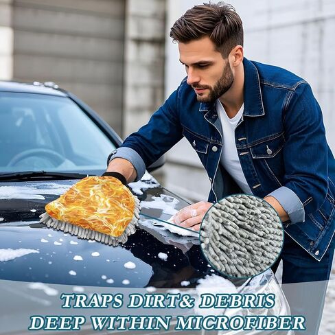Absorbent Microfiber Car Wash Drying Mitts, 2 Pack, Scratch-Free & Lint-Free, Rich Foam, Highly Absorbent, Double Sided, Wash Mitt Perfect for Car Washing, L, Flame Pattern in Saudi Arabia