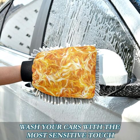 Absorbent Microfiber Car Wash Drying Mitts, 2 Pack, Scratch-Free & Lint-Free, Rich Foam, Highly Absorbent, Double Sided, Wash Mitt Perfect for Car Washing, L, Flame Pattern in Saudi Arabia