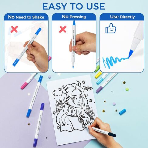 Ohuhu Acrylic Paint Markers Cotton-core: 36 Colors Dual Tips (Brush & Dot) Paint Pens High Opacity Acrylic Markers Waterproof Lightfast for Rock Painting Easter Eggs Wood Glass Ceramic Canvas in Kuwait