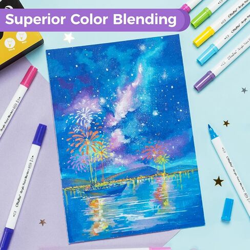 Ohuhu Acrylic Paint Markers Cotton-core: 36 Colors Dual Tips (Brush & Dot) Paint Pens High Opacity Acrylic Markers Waterproof Lightfast for Rock Painting Easter Eggs Wood Glass Ceramic Canvas in Kuwait