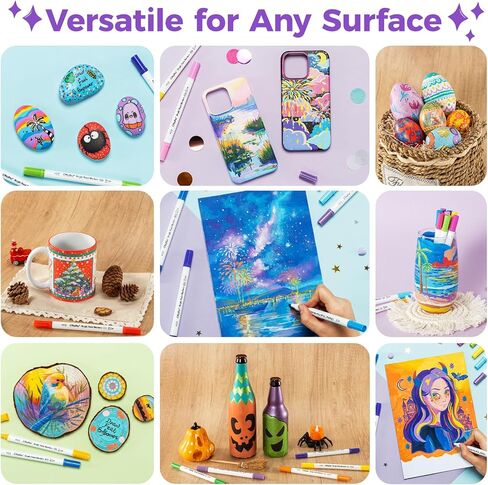 Ohuhu Acrylic Paint Markers Cotton-core: 36 Colors Dual Tips (Brush & Dot) Paint Pens High Opacity Acrylic Markers Waterproof Lightfast for Rock Painting Easter Eggs Wood Glass Ceramic Canvas in Kuwait