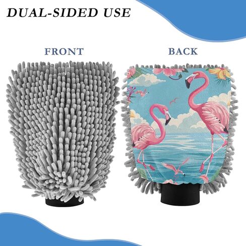 Absorbent Microfiber Car Wash Drying Mitts, 2 Pack, Scratch-Free & Lint-Free, Rich Foam, Highly Absorbent, Double Sided, Wash Mitt Perfect for Car Washing, L, Flamingo (6) in Saudi Arabia
