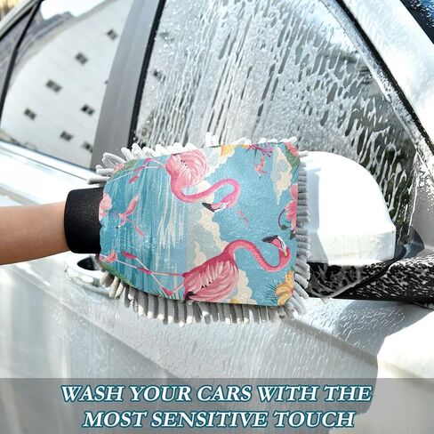 Absorbent Microfiber Car Wash Drying Mitts, 2 Pack, Scratch-Free & Lint-Free, Rich Foam, Highly Absorbent, Double Sided, Wash Mitt Perfect for Car Washing, L, Flamingo (6) in Saudi Arabia