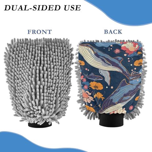 Absorbent Microfiber Car Wash Drying Mitts, 2 Pack, Scratch-Free & Lint-Free, Rich Foam, Highly Absorbent, Double Sided, Wash Mitt Perfect for Car Washing, L, Whale (10) in Saudi Arabia
