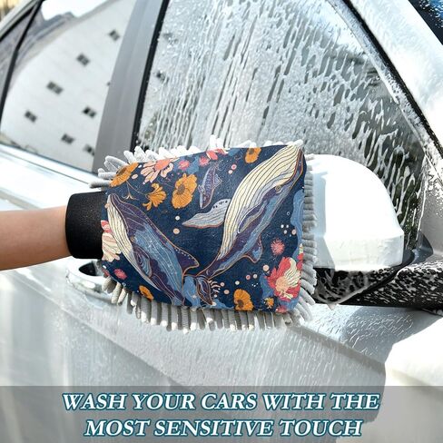 Absorbent Microfiber Car Wash Drying Mitts, 2 Pack, Scratch-Free & Lint-Free, Rich Foam, Highly Absorbent, Double Sided, Wash Mitt Perfect for Car Washing, L, Whale (10) in Saudi Arabia