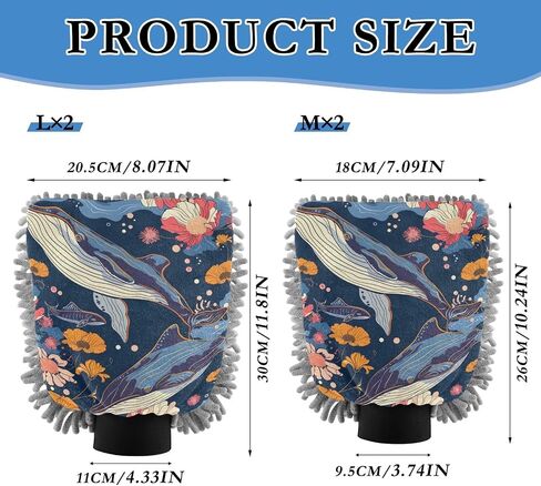 Absorbent Microfiber Car Wash Drying Mitts, 2 Pack, Scratch-Free & Lint-Free, Rich Foam, Highly Absorbent, Double Sided, Wash Mitt Perfect for Car Washing, L, Whale (10) in Saudi Arabia