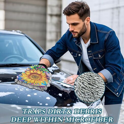 Absorbent Microfiber Car Wash Drying Mitts, 2 Pack, Scratch-Free & Lint-Free, Rich Foam, Highly Absorbent, Double Sided, Wash Mitt Perfect for Car Washing, L, Sunflower (8) in Saudi Arabia