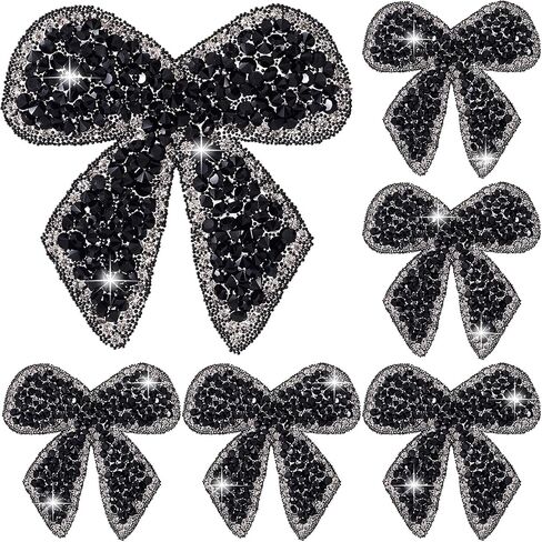 6pcs Bow Rhinestone Applique Patches, Sparkly Crystal Bow Beaded Applique, Iron on/Sew on Bowknot Patch for Jeans Sweaters Jackets Coats Shirts Bags Hats DIY Crafts- Silver in Saudi Arabia