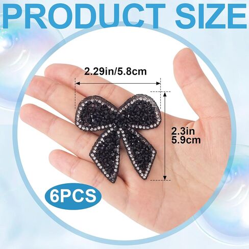 6pcs Bow Rhinestone Applique Patches, Sparkly Crystal Bow Beaded Applique, Iron on/Sew on Bowknot Patch for Jeans Sweaters Jackets Coats Shirts Bags Hats DIY Crafts- Silver in Saudi Arabia