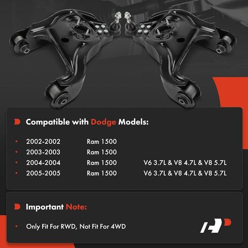 A-Premium 2 x Front Lower Control Arm, with Ball Joint & Bushing, Compatible with Dodge Ram 1500 2002 2003 2004 2005, 3.7L 4.7L 5.7L 5.9L, RWD in Saudi Arabia