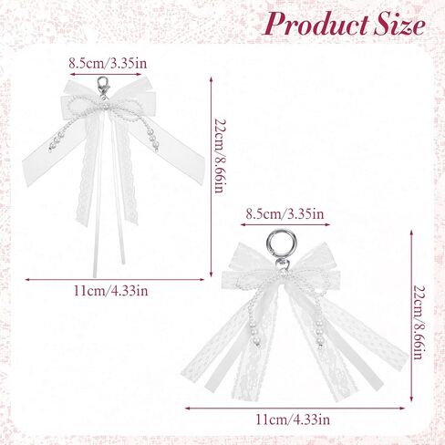 2 Pack White Lace Pearl Bow Keychain, Y2k Bowknot Keyring Coquette Aesthetic Keychain Bag Charms, Purse Car Key Chain Charms Accessories for Women Handbags Backpack in Saudi Arabia