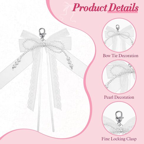 2 Pack White Lace Pearl Bow Keychain, Y2k Bowknot Keyring Coquette Aesthetic Keychain Bag Charms, Purse Car Key Chain Charms Accessories for Women Handbags Backpack in Saudi Arabia