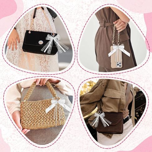 2 Pack White Lace Pearl Bow Keychain, Y2k Bowknot Keyring Coquette Aesthetic Keychain Bag Charms, Purse Car Key Chain Charms Accessories for Women Handbags Backpack in Saudi Arabia