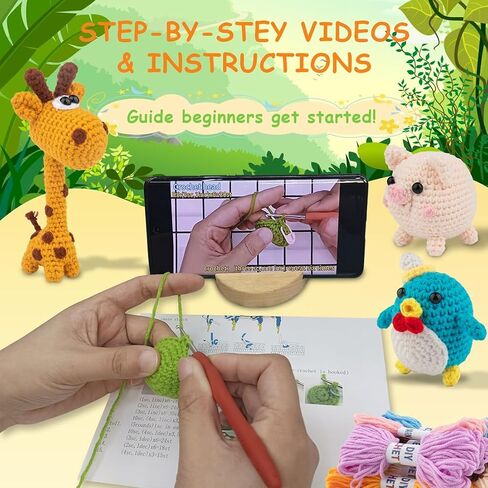 Crochet Kit for Beginners – 6 PCS Crochet Animal Kit, Kids Knitting Kit with Step by Step Videos, Yarn, Crochet Hook, Knitting Kit for Beginners, Great Birthday Holiday Gift (Knitting Kit TST) in Saudi Arabia