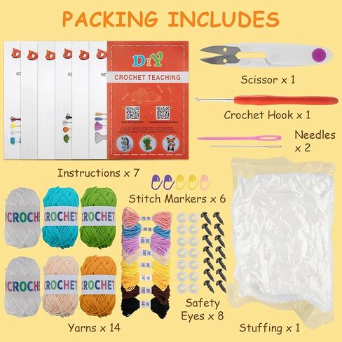 Crochet Kit for Beginners – 6 PCS Crochet Animal Kit, Kids Knitting Kit with Step by Step Videos, Yarn, Crochet Hook, Knitting Kit for Beginners, Great Birthday Holiday Gift (Knitting Kit TST) in Saudi Arabia