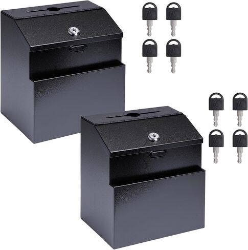 Suggestion Box with Slot and Lock Donation Box with 4 Keys Metal Ballot Box Wall Mount Black in Saudi Arabia