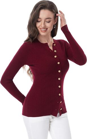 AmélieBoutik Women Crew Neck Long Sleeve Button Down Open Front Cardigan Casual Knit Classy Tops in Saudi Arabia