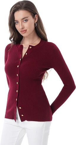 AmélieBoutik Women Crew Neck Long Sleeve Button Down Open Front Cardigan Casual Knit Classy Tops in Saudi Arabia