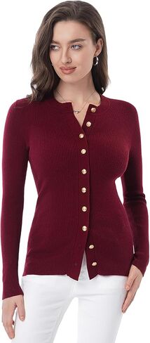 AmélieBoutik Women Crew Neck Long Sleeve Button Down Open Front Cardigan Casual Knit Classy Tops in Saudi Arabia
