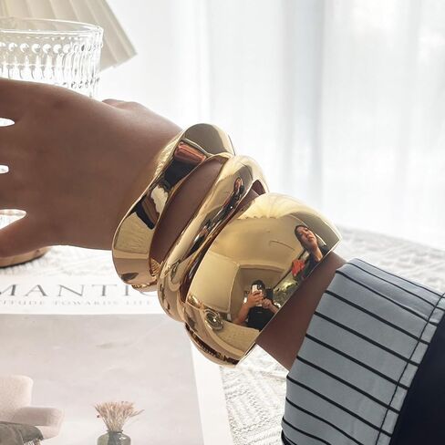 SONNYX 3-4Pcs Chunky Gold Bangle Bracelets for Women Trendy Chunky Cuff Gold Bracelet Stack Bangles Jewelry Daily Wear Set Gifts in Kuwait