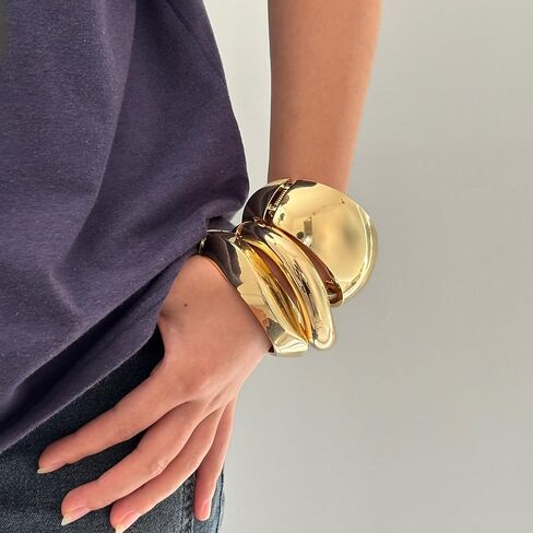 SONNYX 3-4Pcs Chunky Gold Bangle Bracelets for Women Trendy Chunky Cuff Gold Bracelet Stack Bangles Jewelry Daily Wear Set Gifts in Kuwait