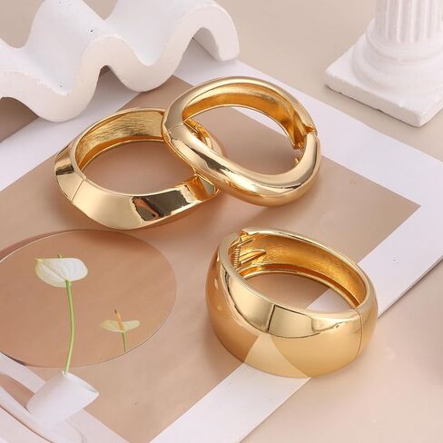 SONNYX 3-4Pcs Chunky Gold Bangle Bracelets for Women Trendy Chunky Cuff Gold Bracelet Stack Bangles Jewelry Daily Wear Set Gifts in Kuwait