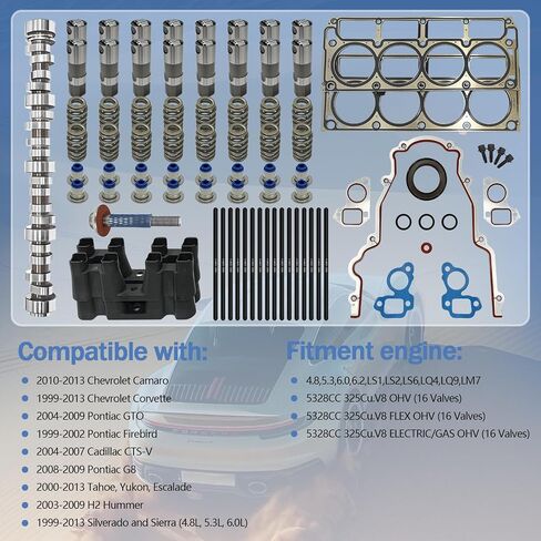 Sloppy Stage 3 Camshaft Kit With Springs Pushrods Lifters Set Compatible with 1997-2013 Chevrolet GMC LS 4.8 5.3 5.7 6.0 6.2 V8 LSx Engine Replaces PAC-1218 HL2148S 7.400" in Saudi Arabia