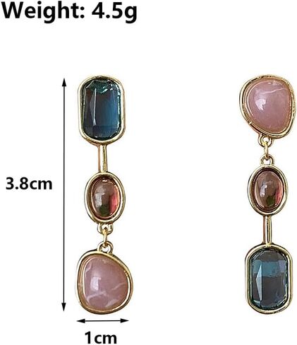 Colorful Three Layered Crystal Tassel Earrings, Boho Asymmetry Gemstone Long Dangle Earrings, Vintage French Drop Jewelry Gifts for Women in Saudi Arabia
