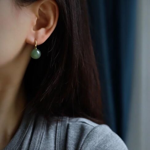 14K Gold White Jade and Green Jade Round Bead Earrings For Women, Unique Gift for Friends On Christmas in Saudi Arabia