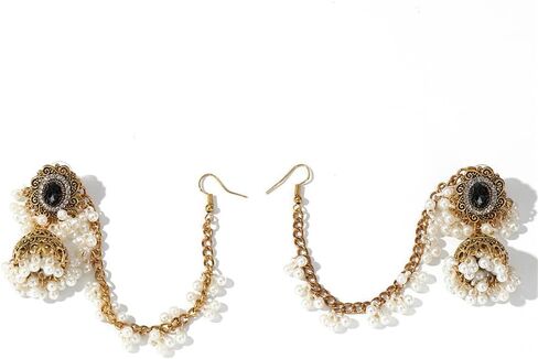 الهندي jhumka jhumki الإثني متدفق الحلق للنساء إكسسوارات شعر الفتيات خمرات الزواج الطويل بيل إسقاط القائد مكعب Zirconia boho متدلي بالخرز Brodro Bollywood المجوهرات التقليدية العرقية الغجر الفريدة in Kuwait