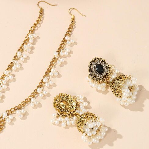الهندي jhumka jhumki الإثني متدفق الحلق للنساء إكسسوارات شعر الفتيات خمرات الزواج الطويل بيل إسقاط القائد مكعب Zirconia boho متدلي بالخرز Brodro Bollywood المجوهرات التقليدية العرقية الغجر الفريدة in Kuwait