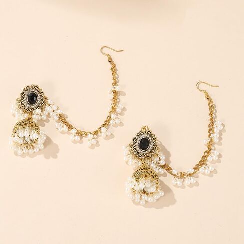 الهندي jhumka jhumki الإثني متدفق الحلق للنساء إكسسوارات شعر الفتيات خمرات الزواج الطويل بيل إسقاط القائد مكعب Zirconia boho متدلي بالخرز Brodro Bollywood المجوهرات التقليدية العرقية الغجر الفريدة in Kuwait