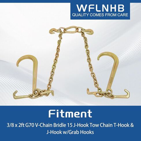 WFLNHB 3/8 x 2ft G70 V-Chain Bridle 15 J-Hook Tow Chain T-Hook & J-Hook w/Grab Hooks in Saudi Arabia