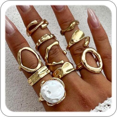 Gold Rings for Women Chunky Ring Non Tarnish Irregular Pearl Rings Stackable Statement Knuckle Ring Jewelry in Kuwait