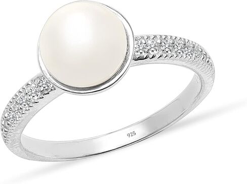 LeCalla 925 Sterling Silver Pearl Rings for Women | Women's Wedding Band Promise Ring with Pearl & Cubic Zirconia | Ring Size 5-9No in Saudi Arabia