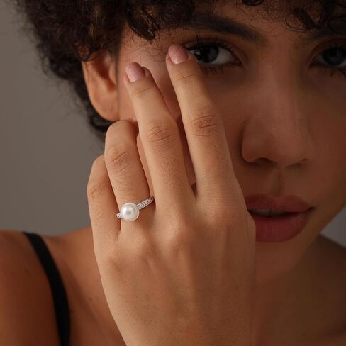 LeCalla 925 Sterling Silver Pearl Rings for Women | Women's Wedding Band Promise Ring with Pearl & Cubic Zirconia | Ring Size 5-9No in Saudi Arabia