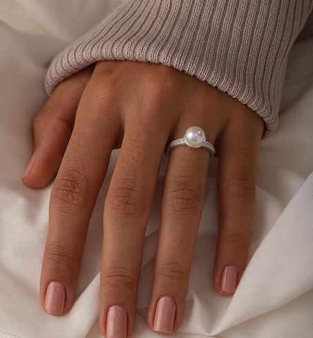 LeCalla 925 Sterling Silver Pearl Rings for Women | Women's Wedding Band Promise Ring with Pearl & Cubic Zirconia | Ring Size 5-9No in Saudi Arabia