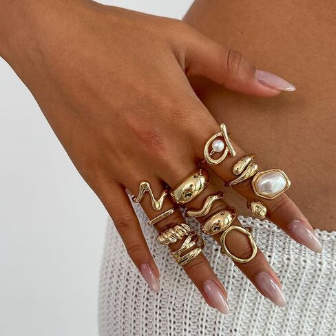 Gold Rings for Women Chunky Ring Non Tarnish Irregular Pearl Rings Stackable Statement Knuckle Ring Jewelry in Saudi Arabia