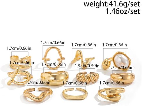 Gold Rings for Women Chunky Ring Non Tarnish Irregular Pearl Rings Stackable Statement Knuckle Ring Jewelry in Saudi Arabia
