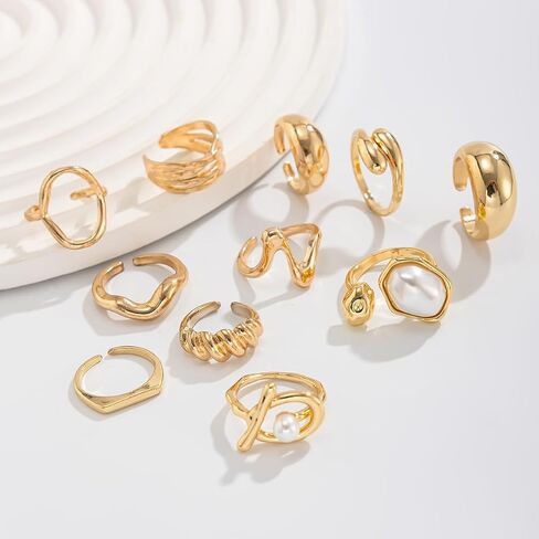 Gold Rings for Women Chunky Ring Non Tarnish Irregular Pearl Rings Stackable Statement Knuckle Ring Jewelry in Saudi Arabia