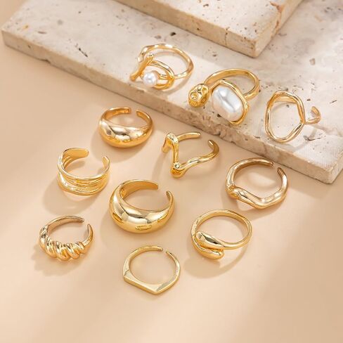 Gold Rings for Women Chunky Ring Non Tarnish Irregular Pearl Rings Stackable Statement Knuckle Ring Jewelry in Saudi Arabia