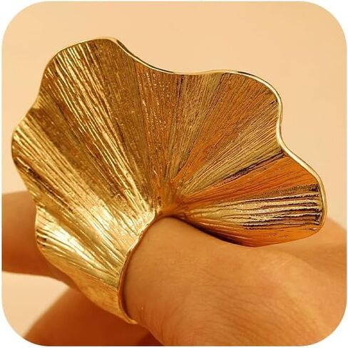 Unique Chunky Gold Large Leaf Knuckle Rings Stackable for Women, Statement Silver Pleated Big Ginkgo Leaves Finger Ring Cool Party Prom Jewelry Gifts in Saudi Arabia