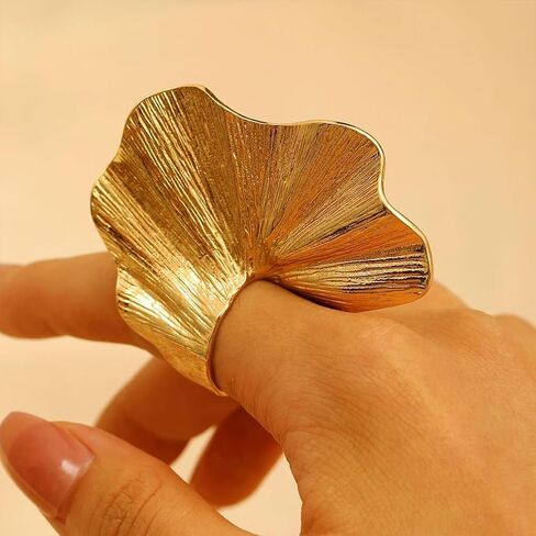 Unique Chunky Gold Large Leaf Knuckle Rings Stackable for Women, Statement Silver Pleated Big Ginkgo Leaves Finger Ring Cool Party Prom Jewelry Gifts in Saudi Arabia