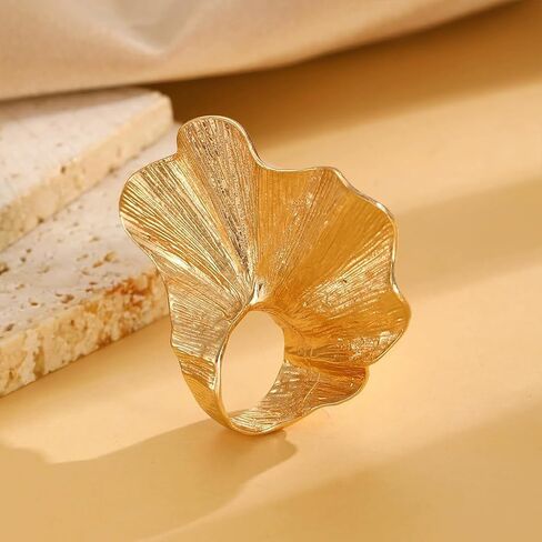 Unique Chunky Gold Large Leaf Knuckle Rings Stackable for Women, Statement Silver Pleated Big Ginkgo Leaves Finger Ring Cool Party Prom Jewelry Gifts in Saudi Arabia