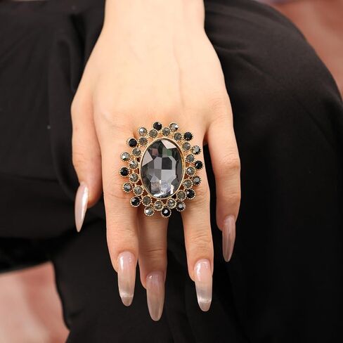 BOHO BIG OVAL CRYSTAL RING FOR GOLD GOLD FLOWER RINGS RHINESTONE RINGS VINTAGE SPEX OPEN FAIN in Kuwait