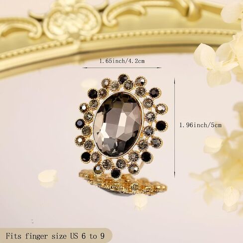 BOHO BIG OVAL CRYSTAL RING FOR GOLD GOLD FLOWER RINGS RHINESTONE RINGS VINTAGE SPEX OPEN FAIN in Kuwait