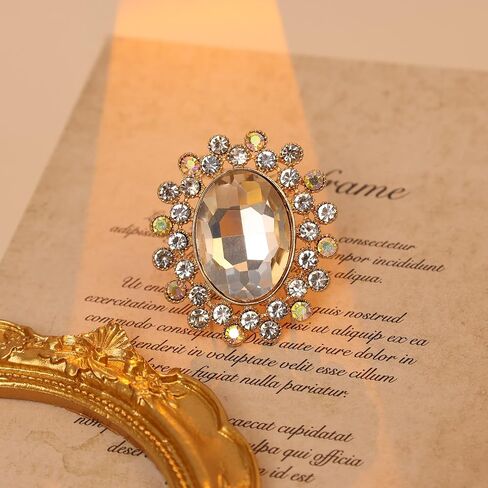 Boho Big Oval Crystal Ring for Women Gold Flower Statement Rhinestone Rings Vintage Square Open Finger Adjustable Crystal Floral Ring Jewelry for Bridal Wedding Party in Kuwait