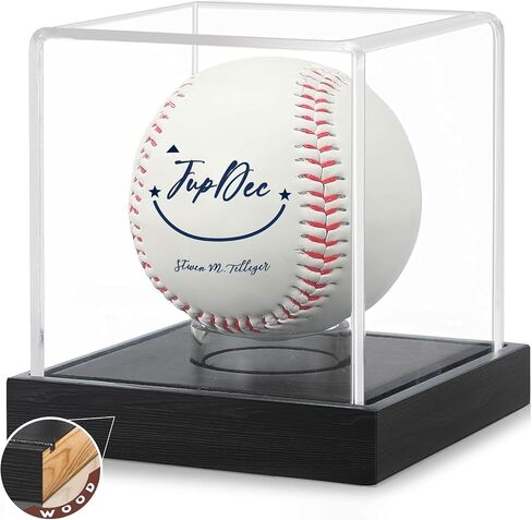 JupDec Baseball Display Case, Clear Cube Baseball Holder with Wooden Base, Autograph Baseball Stand Box for Single Ball, Pine Wood, 1 Pack in Saudi Arabia