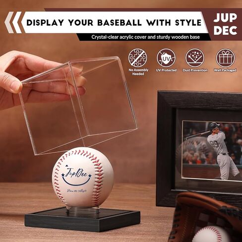 JupDec Baseball Display Case, Clear Cube Baseball Holder with Wooden Base, Autograph Baseball Stand Box for Single Ball, Pine Wood, 1 Pack in Saudi Arabia